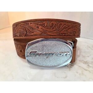 Snap-on Tools Buckle Belt 38 VTG Brown Western Hand Finished Embossed Leather